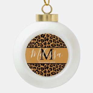 Leopard print  ceramic ball christmas ornament