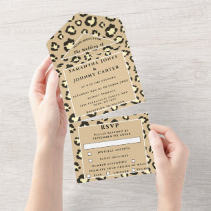 Leopard print Cheetah Brown Safari Animal Wedding  All In One Invitation