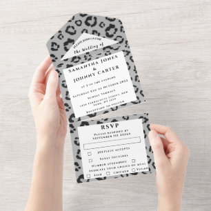 Leopard print Cheetah Grey Safari Animal Wedding All In One Invitation