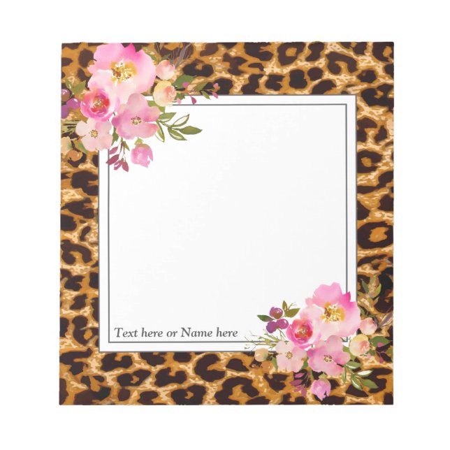 leopard print, cheetah modern, trendy, floral notepad (Front)