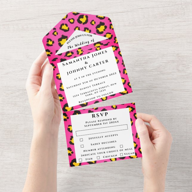 Leopard print Cheetah Pink Safari Animal Wedding  All In One Invitation (Tearaway)