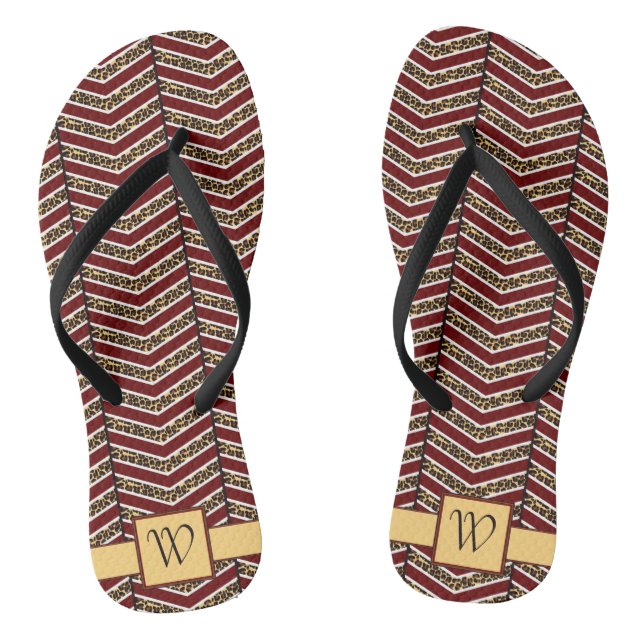 Leopard Print Chevron Flip Flops (Footbed)
