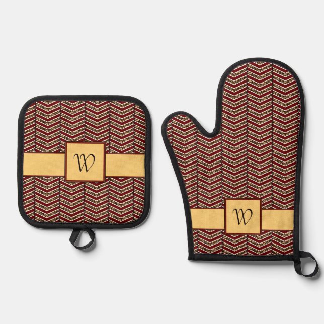 Leopard Print Chevron Oven Mitt & Pot Holder Set (Front)