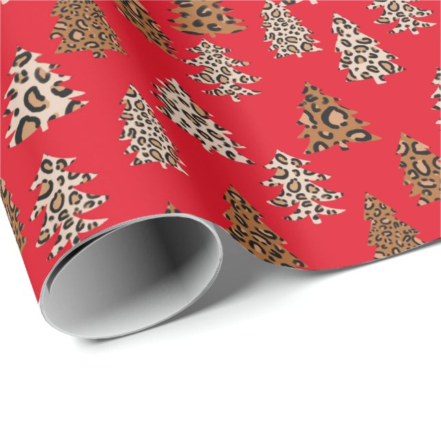 Leopard Print Christmas red Wrapping Paper (Roll Corner)