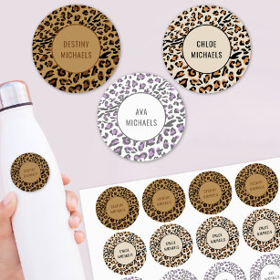 Leopard Print Colour Coded Waterproof Round Name
