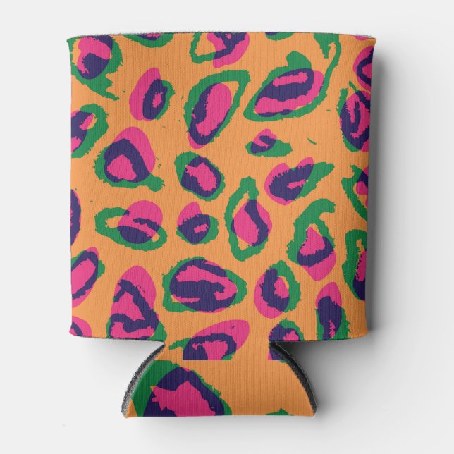 Leopard Print, Colourful Animal Pattern. Can Cooler (Front)