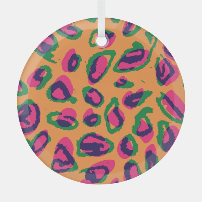Leopard Print, Colourful Animal Pattern. Glass Ornament (Front)