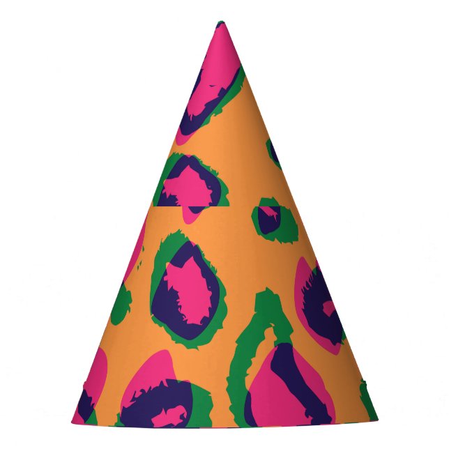 Leopard Print, Colourful Animal Pattern. Party Hat (Front)