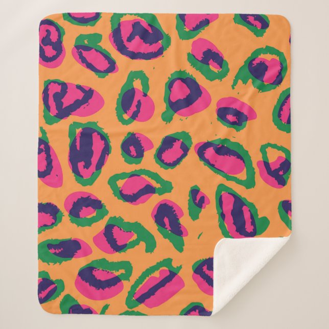 Leopard Print, Colourful Animal Pattern. Sherpa Blanket (Front)