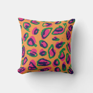 Leopard Print, Colourful Animal Pattern. Throw Pillow