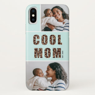 Leopard Print Cool Mom 2 Photo Collage Mint Case-Mate iPhone Case