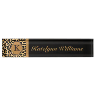 Leopard Print Custom Monogram Desk Name Plate