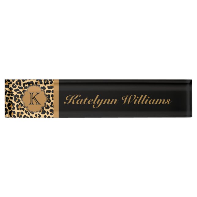 Leopard Print Custom Monogram Desk Name Plate (Front)