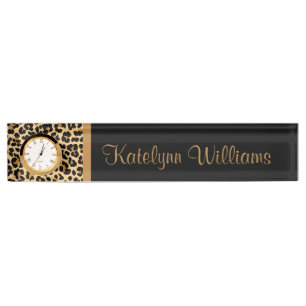 Leopard Print Custom Monogram Desk Name Plate