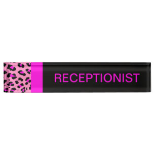 Leopard Print Custom Pink Desk Name Plate