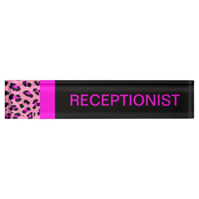 Leopard Print Custom Pink Desk Name Plate (Front)