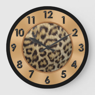 Leopard Print Decor Gold, Black and Tan Colours Large Clock