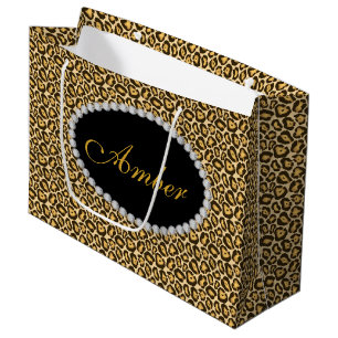 Leopard Print Diamond Monogram Lg Gift Bag