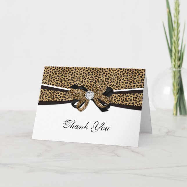 Leopard Print Diamond Rhinestone Wedding Thank You Card (Front)