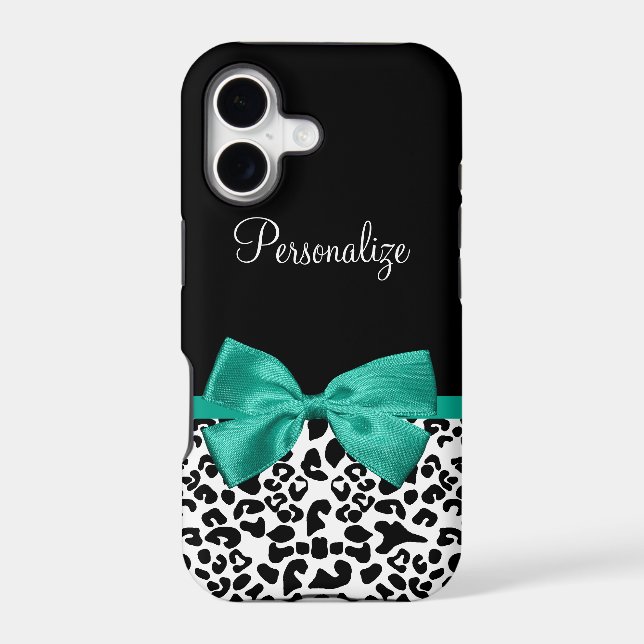 Leopard Print Emerald Green Ribbon Bow Chic Name (Back)