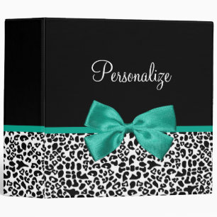 Leopard Print Emerald Green Ribbon Bow Chic Name Binder