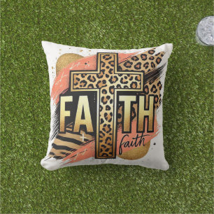Leopard Print Faith Outdoor Pillow
