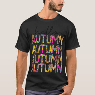 Leopard Print Fall Decor Hello Autumn Thanksgiving T-Shirt