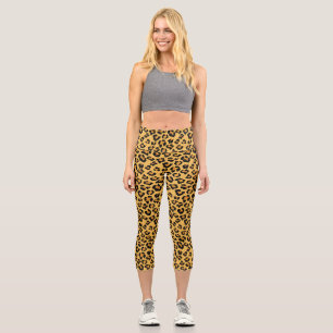 Leopard Print Faux Fur Wild Style Safari Pattern L Capri Leggings