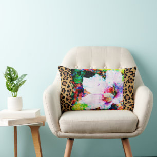 Leopard Print Flower Patch Throw Pillow