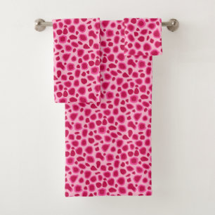 Leopard Print, Fuchsia and Light Pink Bath Towel Set