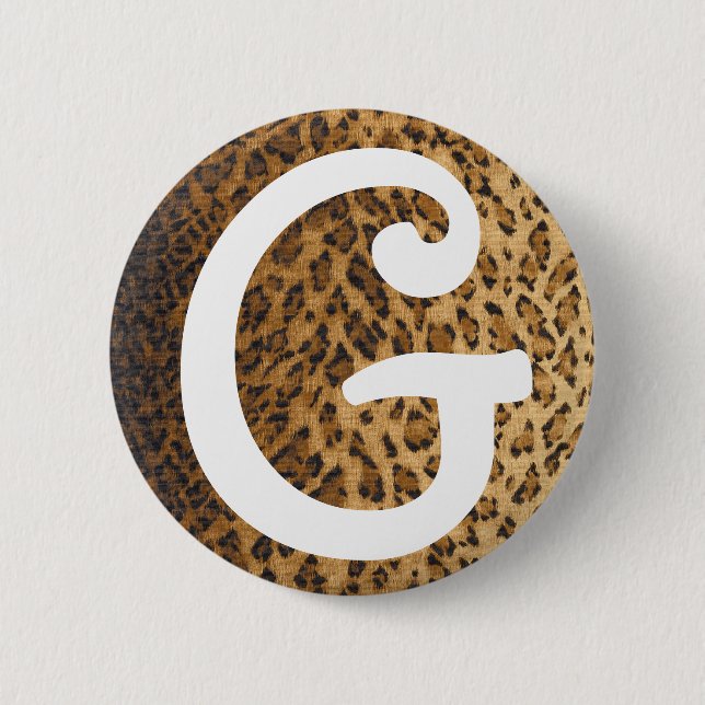 Leopard Print G monogram initials 2 Inch Round Button (Front)