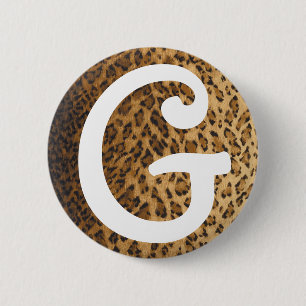 Leopard Print G monogram initials 2 Inch Round Button