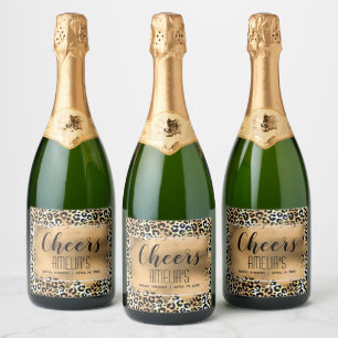 Leopard Print Gold Faux Foil Cheers Sparkling Wine Label