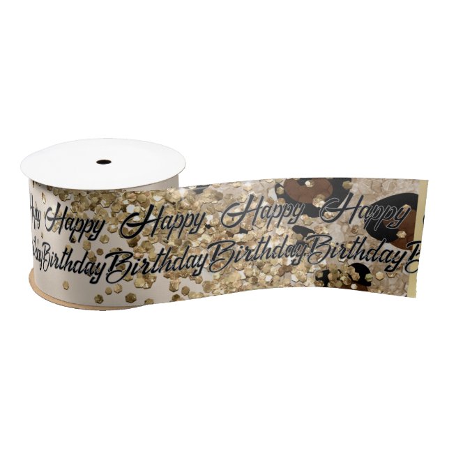 Leopard Print Gold Glitter Satin Ribbon (Spool)