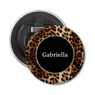 Leopard Print Gold Glitter Sparkle Frame  Bottle Opener