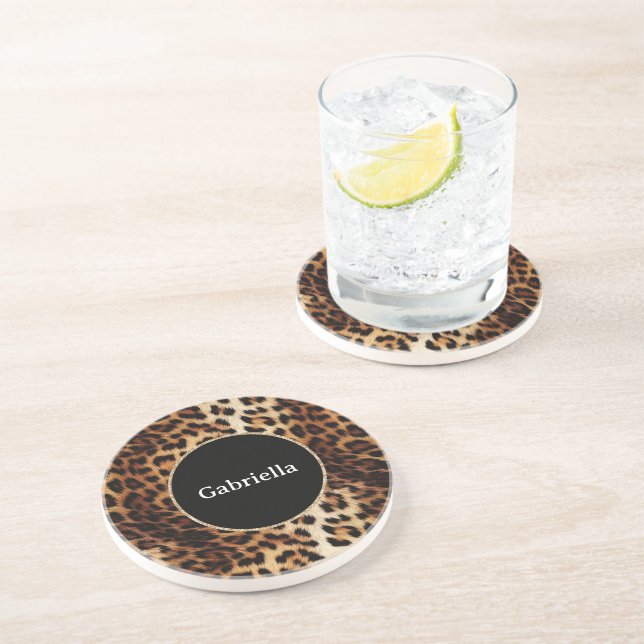 Leopard Print Gold Glitter Sparkle Frame  Coaster (Side)
