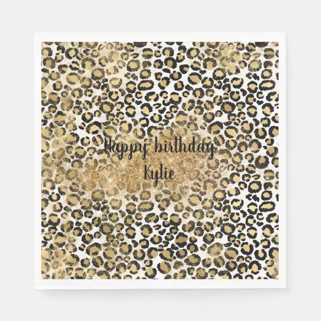 Leopard Print Gold Glitter Sparkle Napkin (Front)