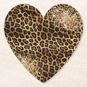 Leopard Print Gold Glitzy Sparkle Glitter  Paper Coaster
