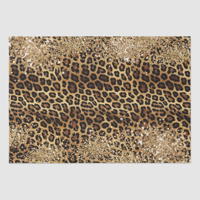 Leopard Print Gold Glitzy Sparkle Glitter  Tissue Paper (Front)