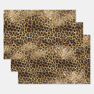 Leopard Print Gold Glitzy Sparkle Glitter Wrapping Paper Sheet