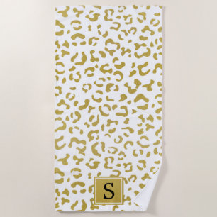 Leopard Print, Gold Leopard, Glitter, Monogram Beach Towel
