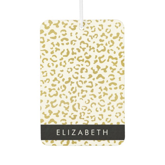 Leopard Print, Gold Leopard, Glitter, Your Name Air Freshener (Front)