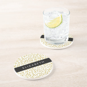 Leopard Print, Gold Leopard, Glitter, Your Name Coaster