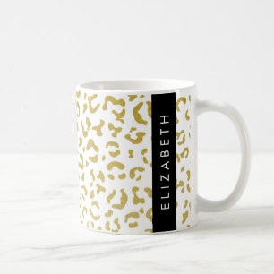 Leopard Print, Gold Leopard, Glitter, Your Name Coffee Mug