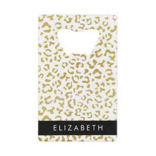 Leopard Print, Gold Leopard, Glitter, Your Name Credit Card Bottle Opener
