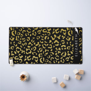 Leopard Print, Gold Leopard, Glitter, Your Name Desk Mat