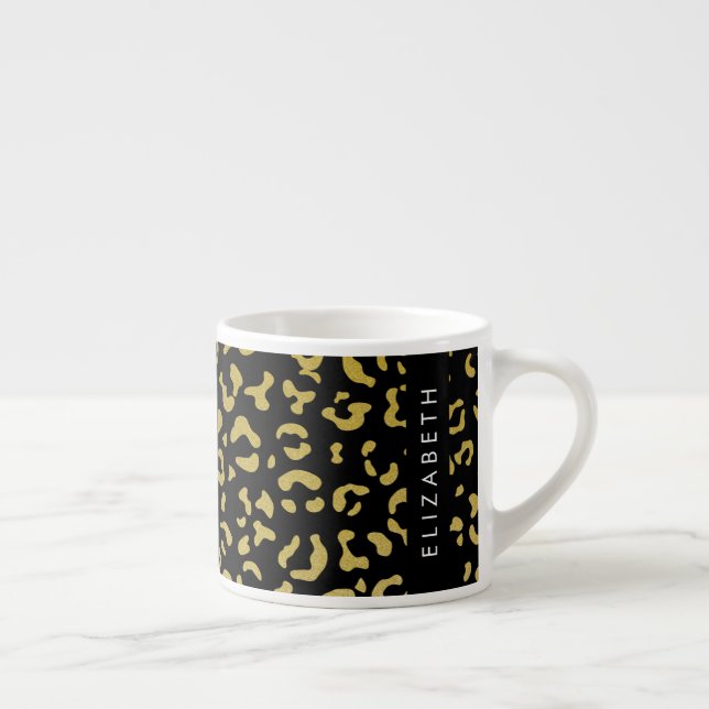 Leopard Print, Gold Leopard, Glitter, Your Name Espresso Cup (Right)