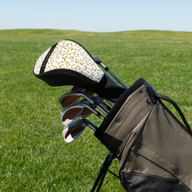 Leopard Print, Gold Leopard, Glitter, Your Name Golf Head Cover (In Situ)