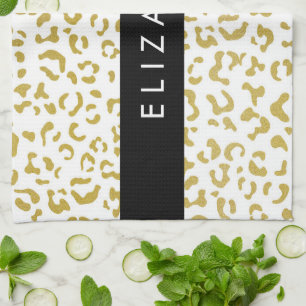 Leopard Print, Gold Leopard, Glitter, Your Name Kitchen Towel