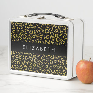 Leopard Print, Gold Leopard, Glitter, Your Name Metal Lunch Box